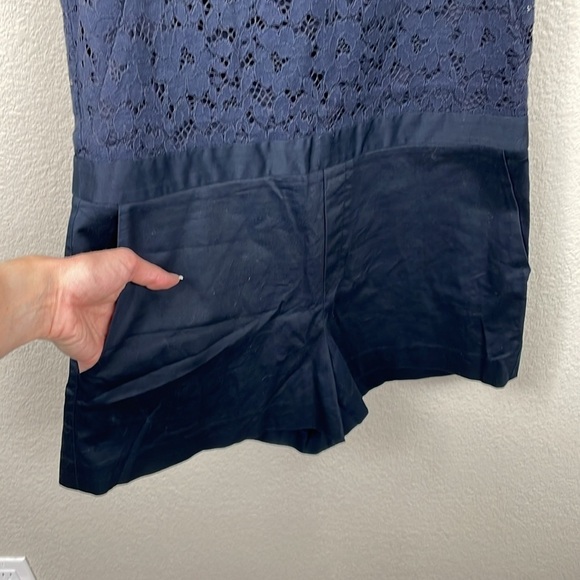 Club Monaco Alexus Mixed Media Lace Cotton Sleeveless Romper Navy Blue Sz 10 - Picture 6 of 12